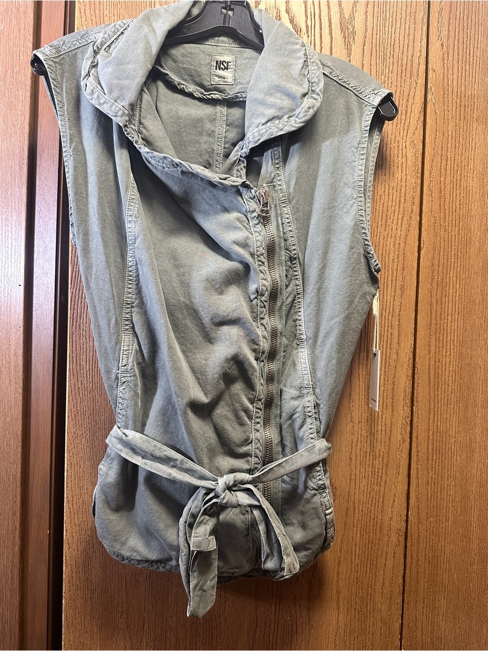 NSF Sage Green Misty Sleeveless Belted Utility Vest - Picture 2 of 10